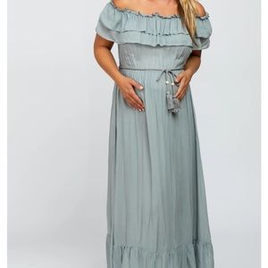 Pink blush Sage Off Shoulder Tassel Tie Maternity Plus Maxi Dress
